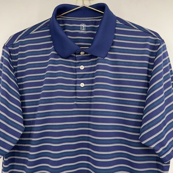 PGA Tour Men’s Striped Polo Shirt Blue Multi-Color Size Large - Picture 2 of 9
